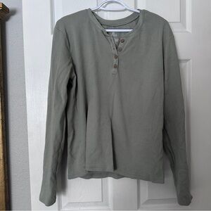 Waffle Henley Long Sleeve Top - Sage Green